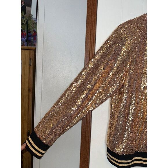 Torrid Allover Gold &โBlack Sequin Long Sleeve Bomber Jacket Pockets Lined SZ1X - Picture 6 of 16